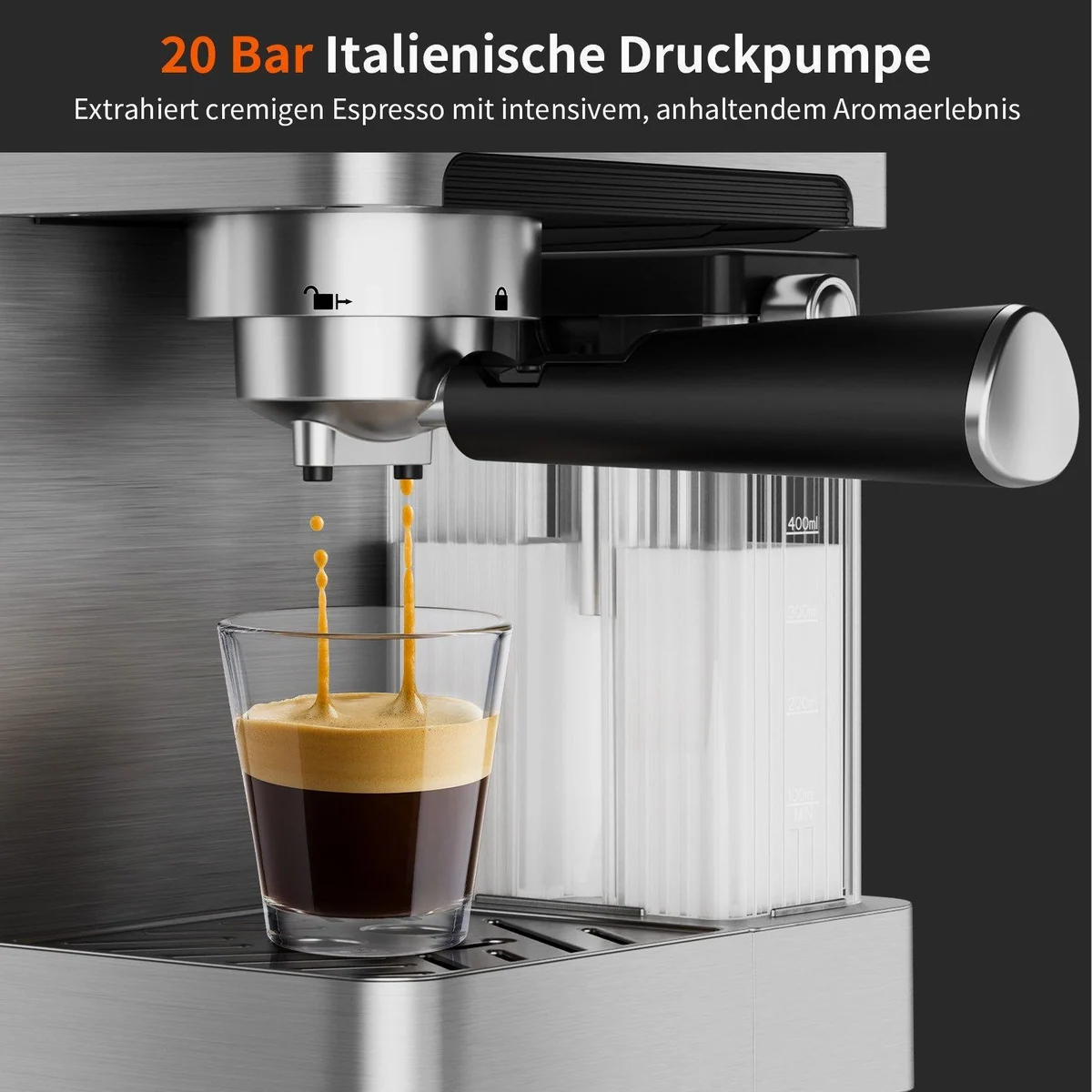 Airmsen Espressomaschine 20 Bar, automatischer Milchaufschäumer, Doppelkessel, 1.8L Wassertank 4
