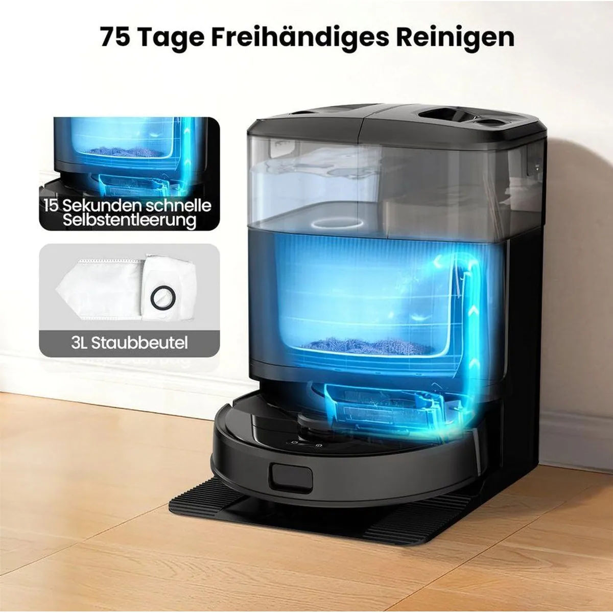 AIRROBO M2 Saugroboter mit Wischfunktion, 15000 Pa Saugkraft, All-in-One-Station 3