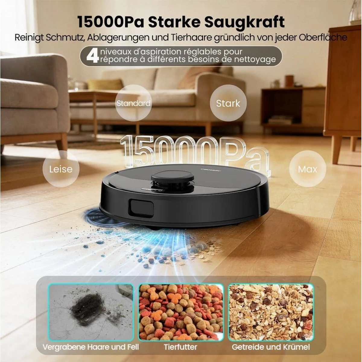 AIRROBO M2 Saugroboter mit Wischfunktion, 15000 Pa Saugkraft, All-in-One-Station 4