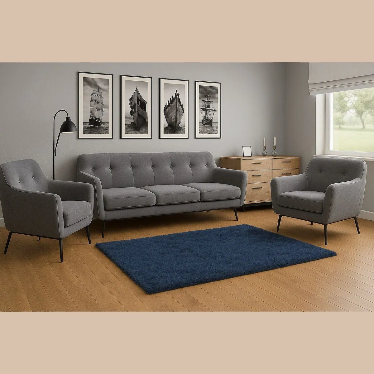 BENITO 3-Sitzer Sofa + 2 Sessel, elegantes Design, hoher Sitzkomfort