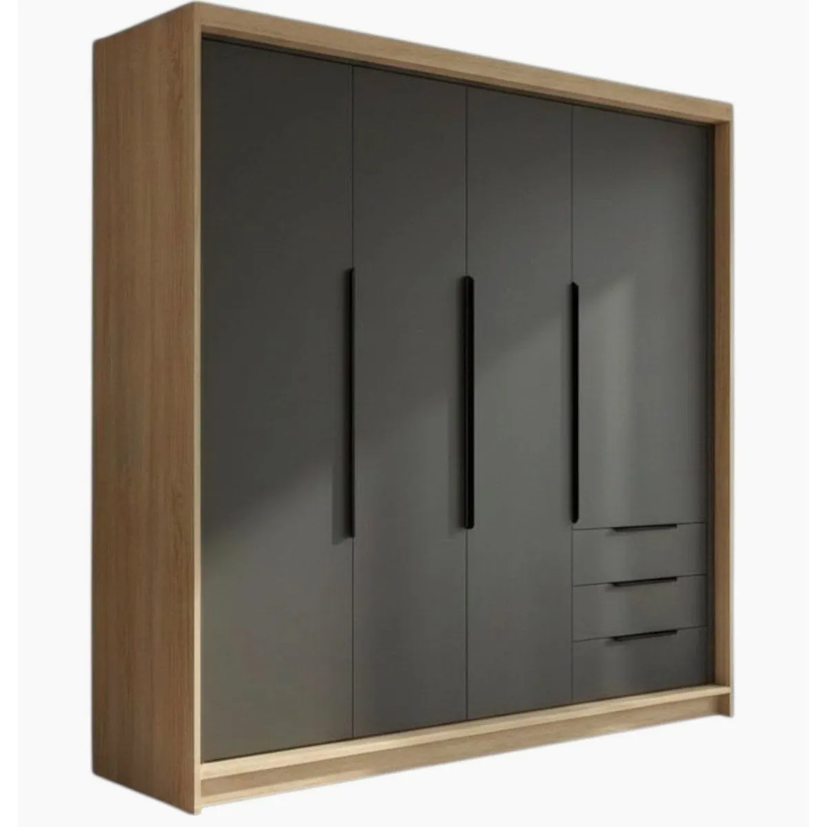 A&J MöbelLand viertüriger Kleiderschrank, geräumig mit Schubladen und Metallgriffen