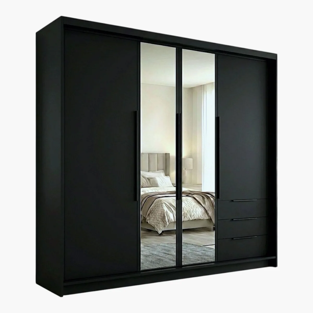 A&J MöbelLand VIVO Drehtürenschrank, geräumig und modern — inkl. Schubladen, elegante Metallgriffe, vielseitig einsetzbar