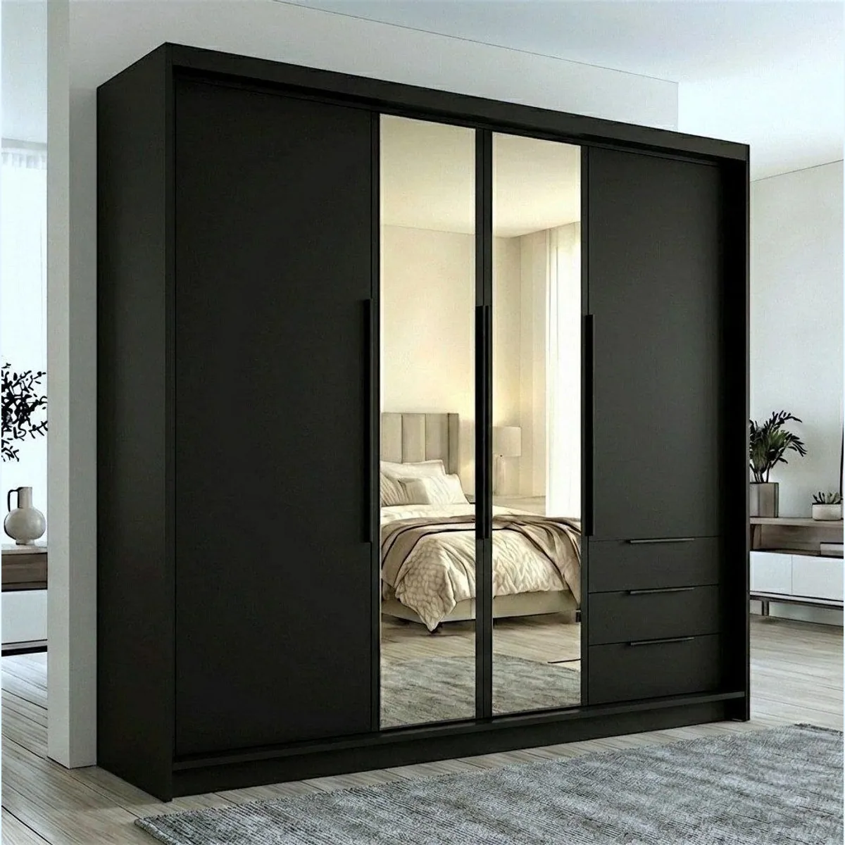 A&J MöbelLand VIVO Drehtürenschrank, geräumig und modern — inkl. Schubladen, elegante Metallgriffe, vielseitig einsetzbar 2