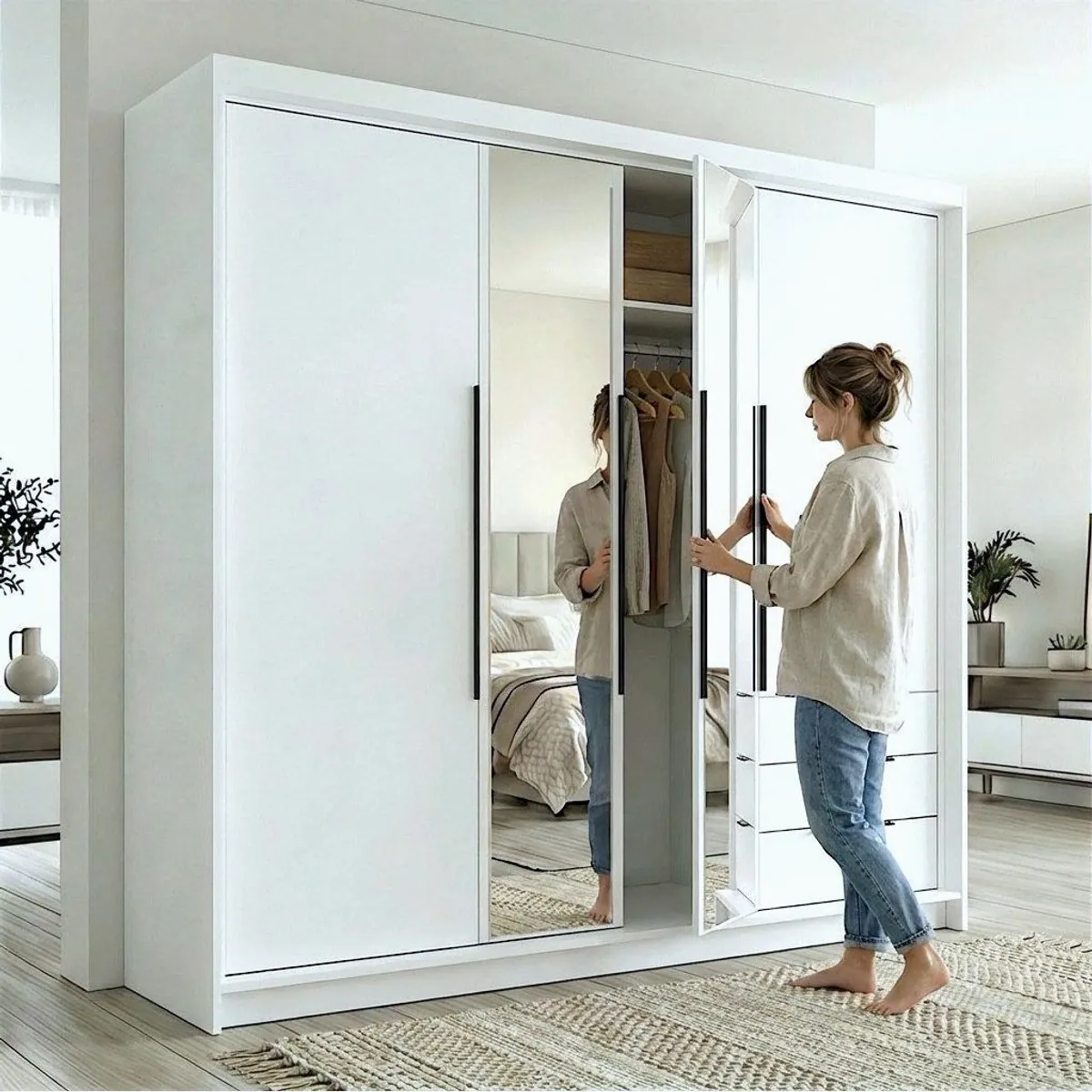 A&J MöbelLand VIVO Drehtürenschrank, geräumig und modern — inkl. Schubladen, elegante Metallgriffe, vielseitig einsetzbar 3