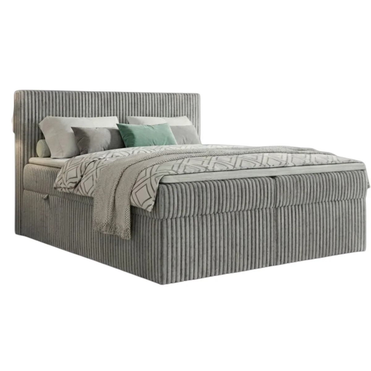 A&J MöbelLand Boxspringbett RALF, gepolstertes Kopfteil, Bettkasten, wählbare Topper