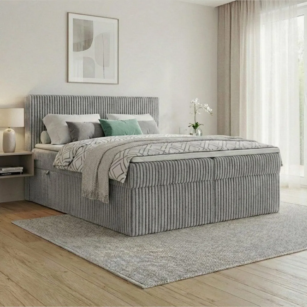 A&J MöbelLand Boxspringbett RALF, gepolstertes Kopfteil, Bettkasten, wählbare Topper 2