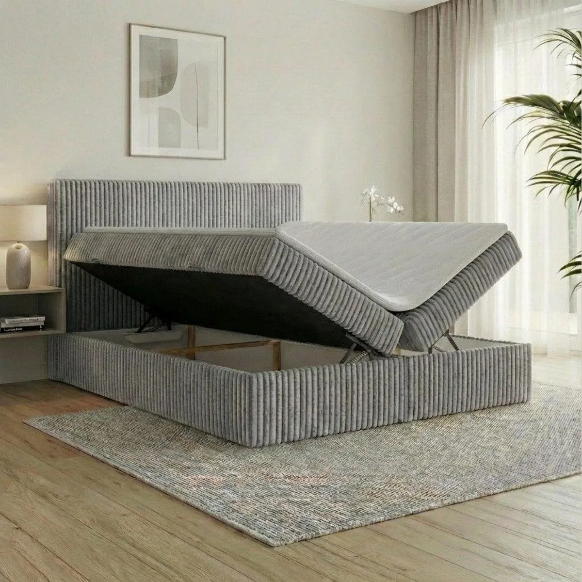 A&J MöbelLand Boxspringbett RALF, gepolstertes Kopfteil, Bettkasten, wählbare Topper 3