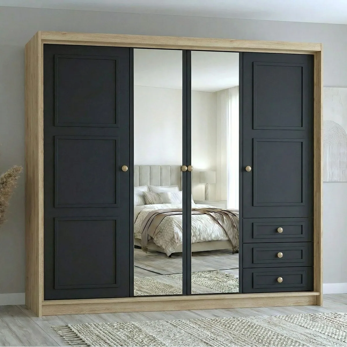 A&J MöbelLand Kleiderschrank OSLO, viertürig, viel Stauraum, moderne Metallgriffe 2