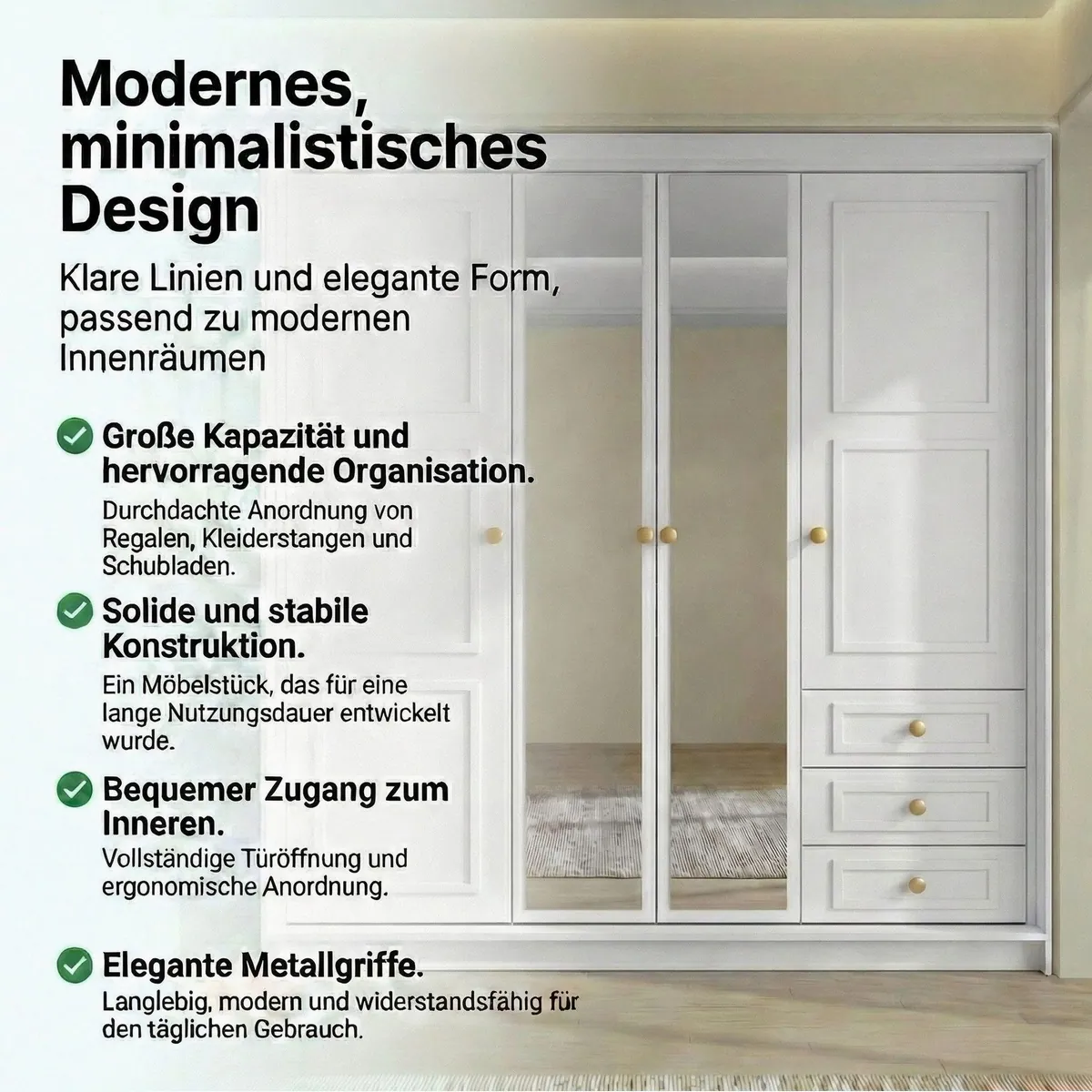 A&J MöbelLand Kleiderschrank OSLO, viertürig, viel Stauraum, moderne Metallgriffe 5