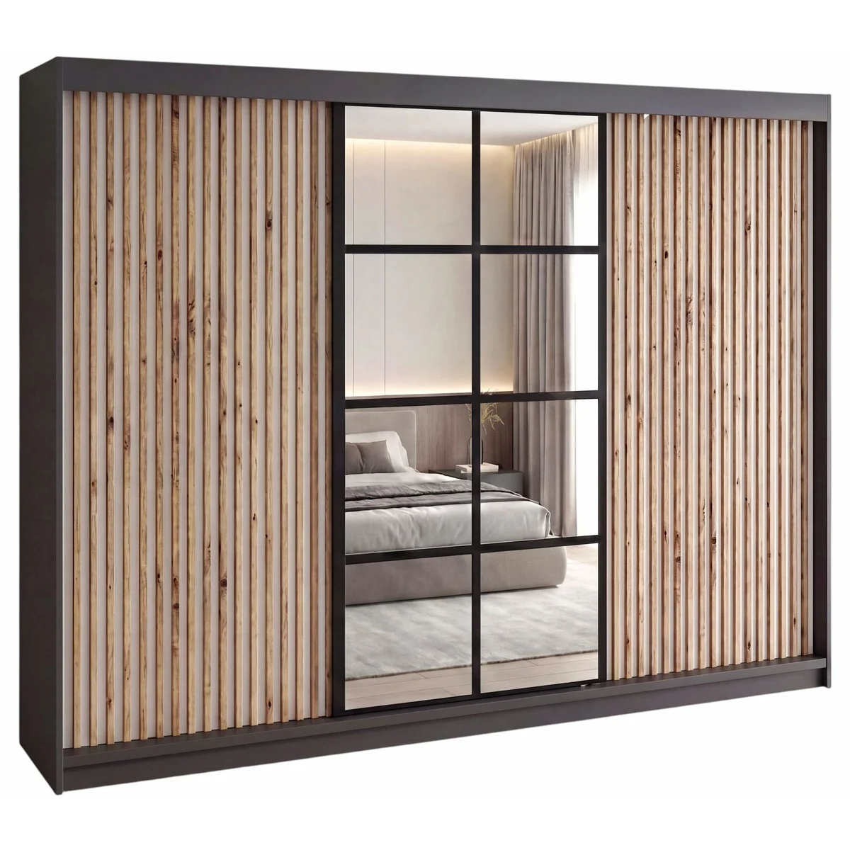 A&J MöbelLand Schwebetürenschrank NORIVO 200 cm, elegantes Design, viel Stauraum, verschiedene Farben