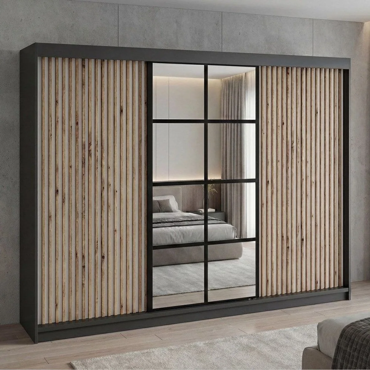 A&J MöbelLand Schwebetürenschrank NORIVO 200 cm, elegantes Design, viel Stauraum, verschiedene Farben 2