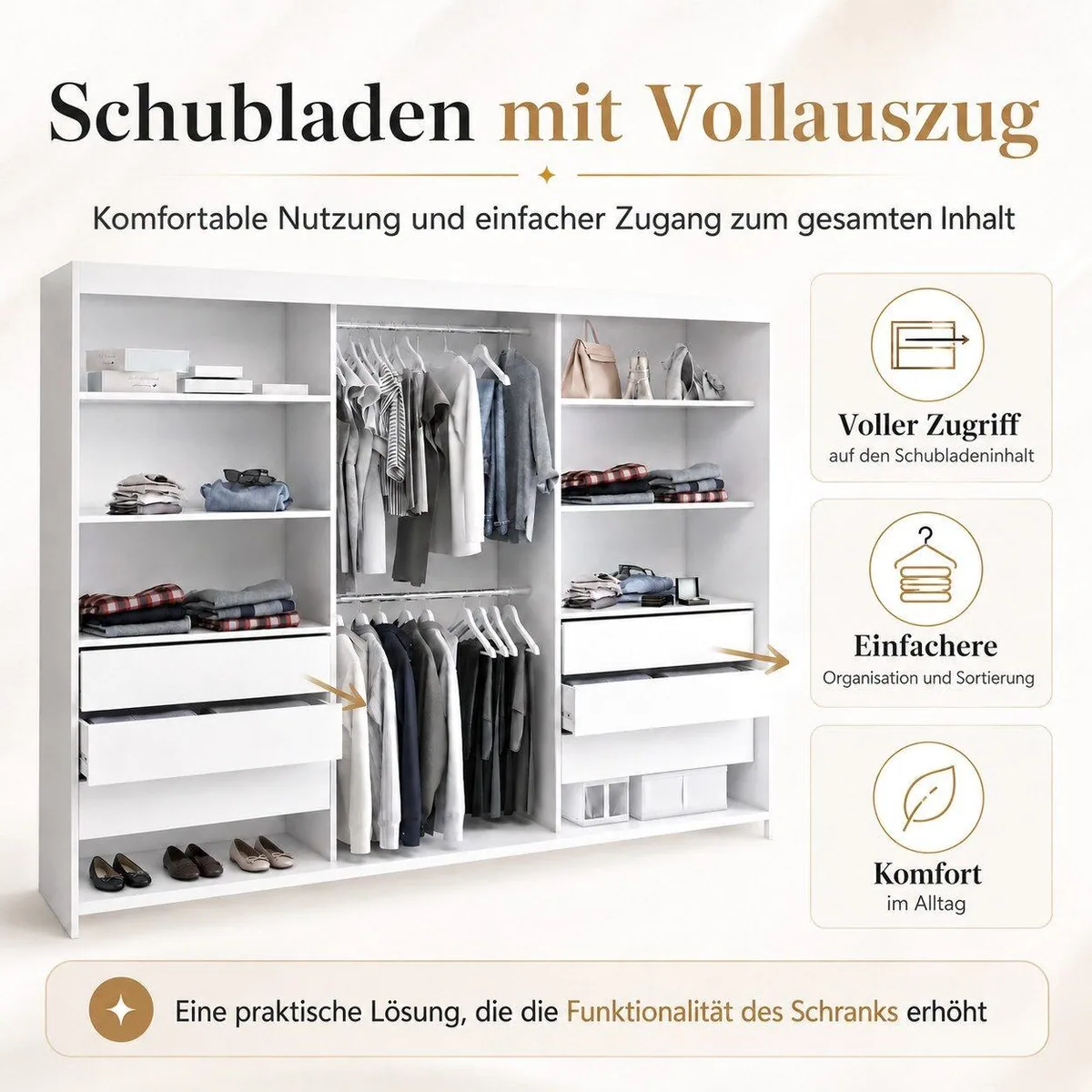 VILUNO Schiebetürenschrank, geräumig mit Spiegel, 3-türig — Viel Stauraum, moderne Optik, verschiedene Innenausstattungen 4