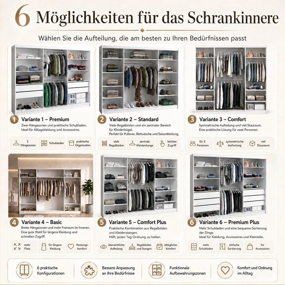 VILUNO Schiebetürenschrank, geräumig mit Spiegel, 3-türig — Viel Stauraum, moderne Optik, verschiedene Innenausstattungen 5
