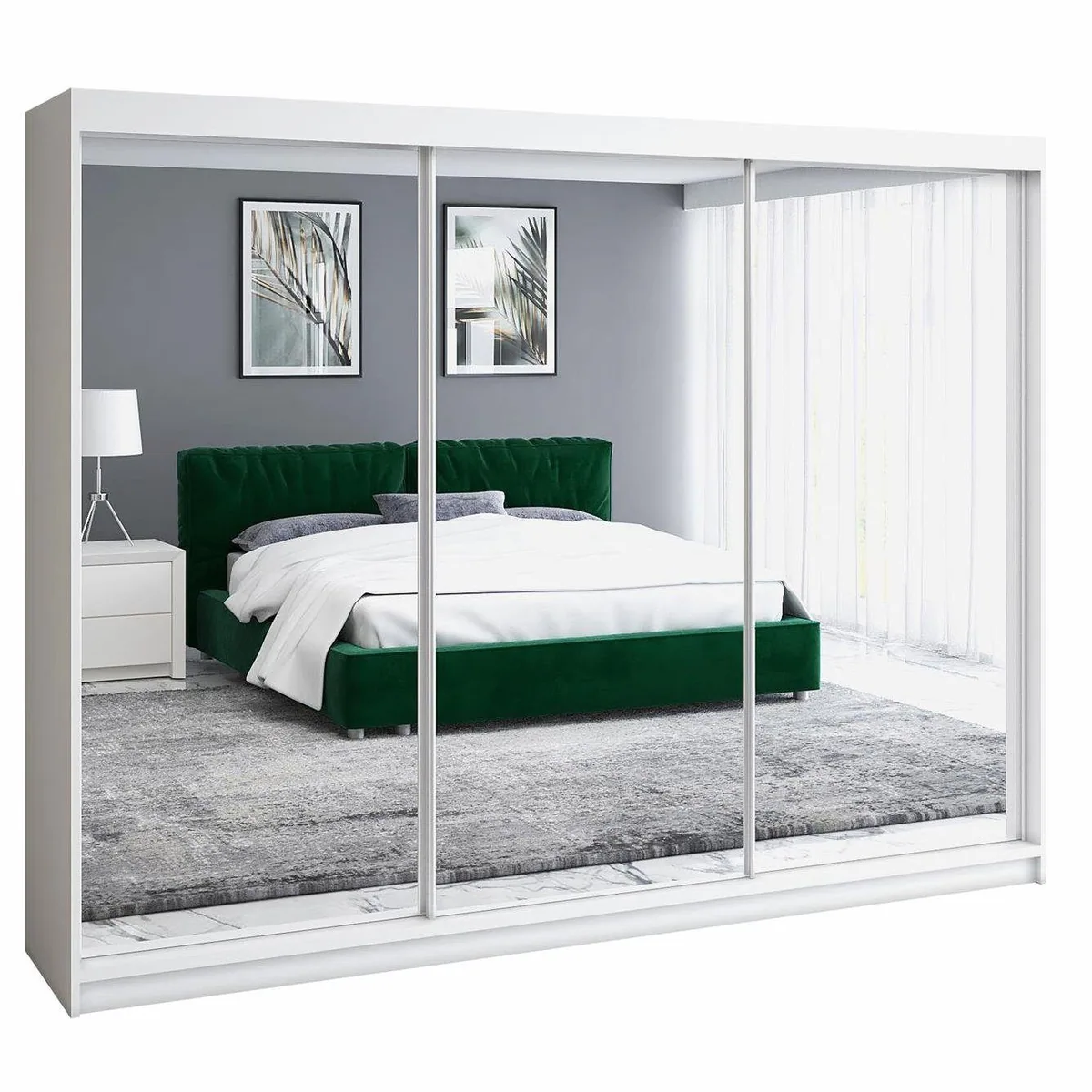 A&J MöbelLand Schiebetürenschrank ULMA, 200 cm, 3-türig mit Spiegeln, 4 Schubladen 2