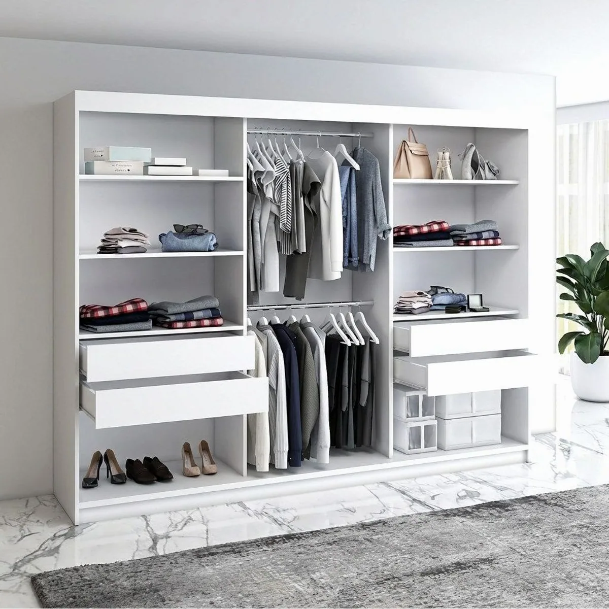 A&J MöbelLand Schiebetürenschrank ULMA, 200 cm, 3-türig mit Spiegeln, 4 Schubladen 3