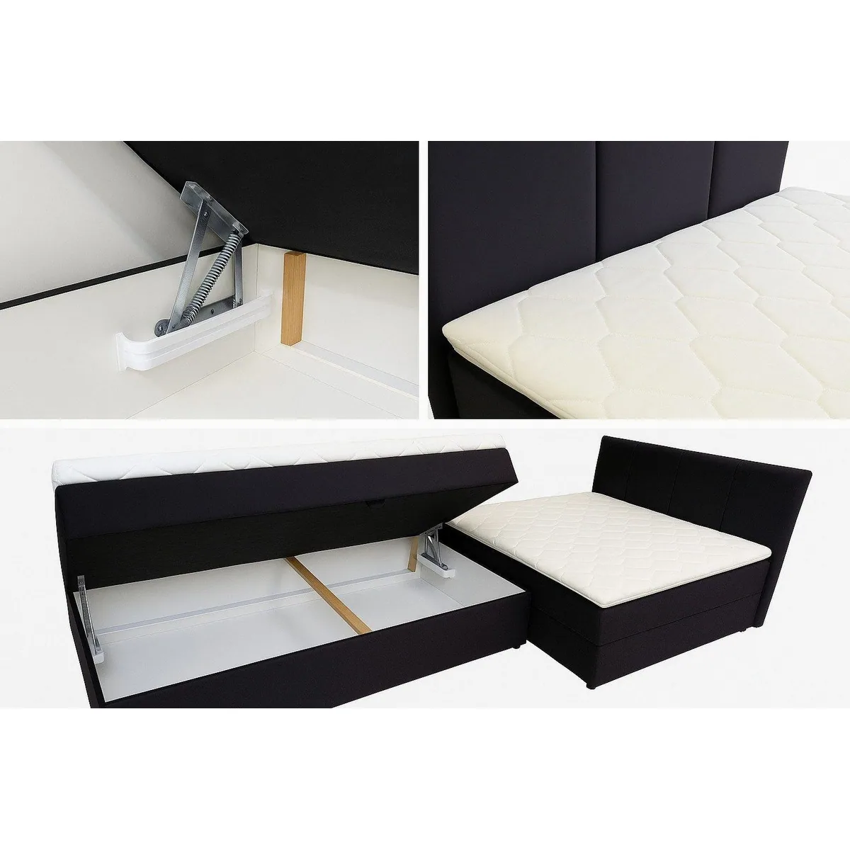 A&J MöbelLand Boxspringbett REF, Bettkasten, Topper, gepolstertes Kopfteil 5