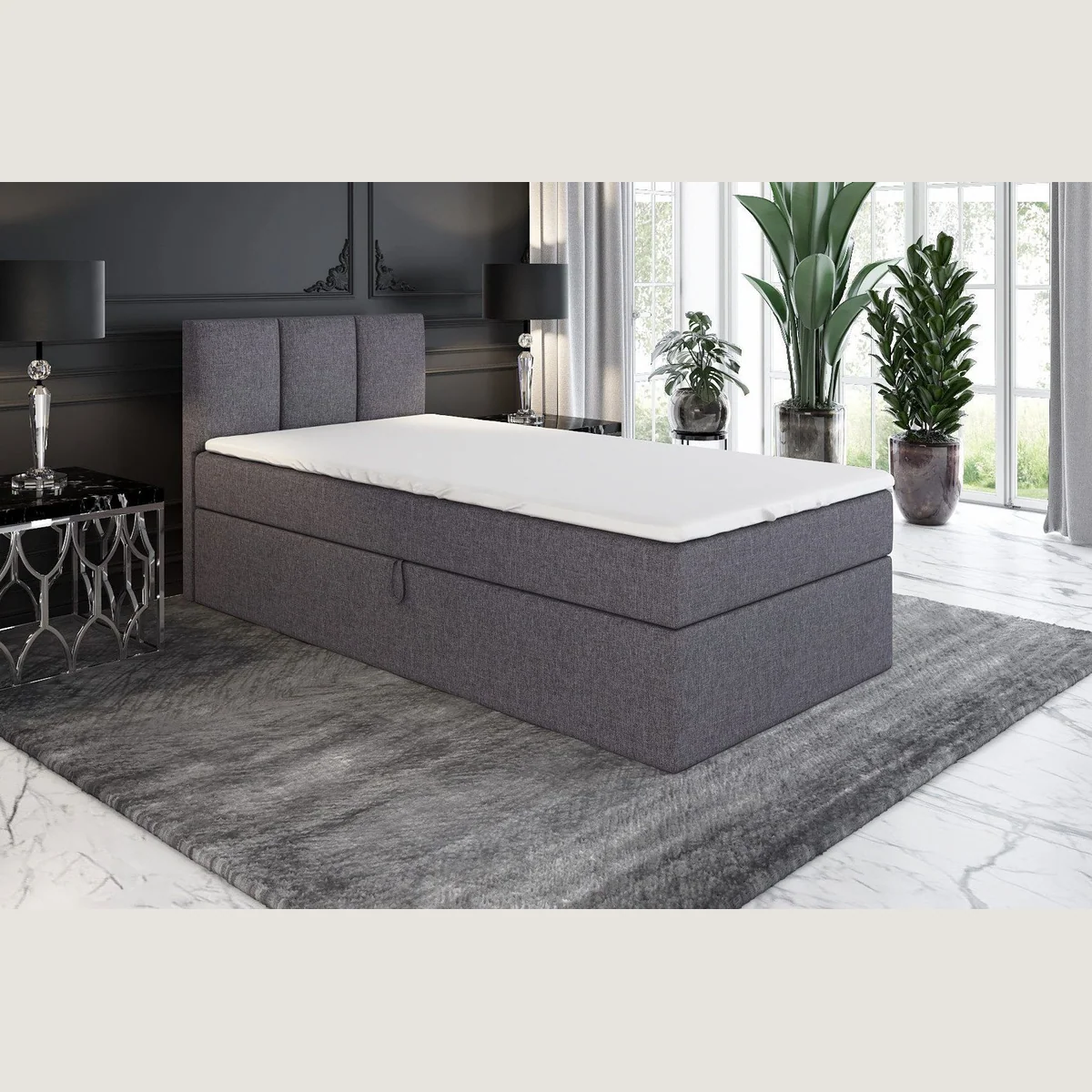 A&J MöbelLand Boxspringbett NASI, elegantes Design, Topper inklusive, Bettkasten 2