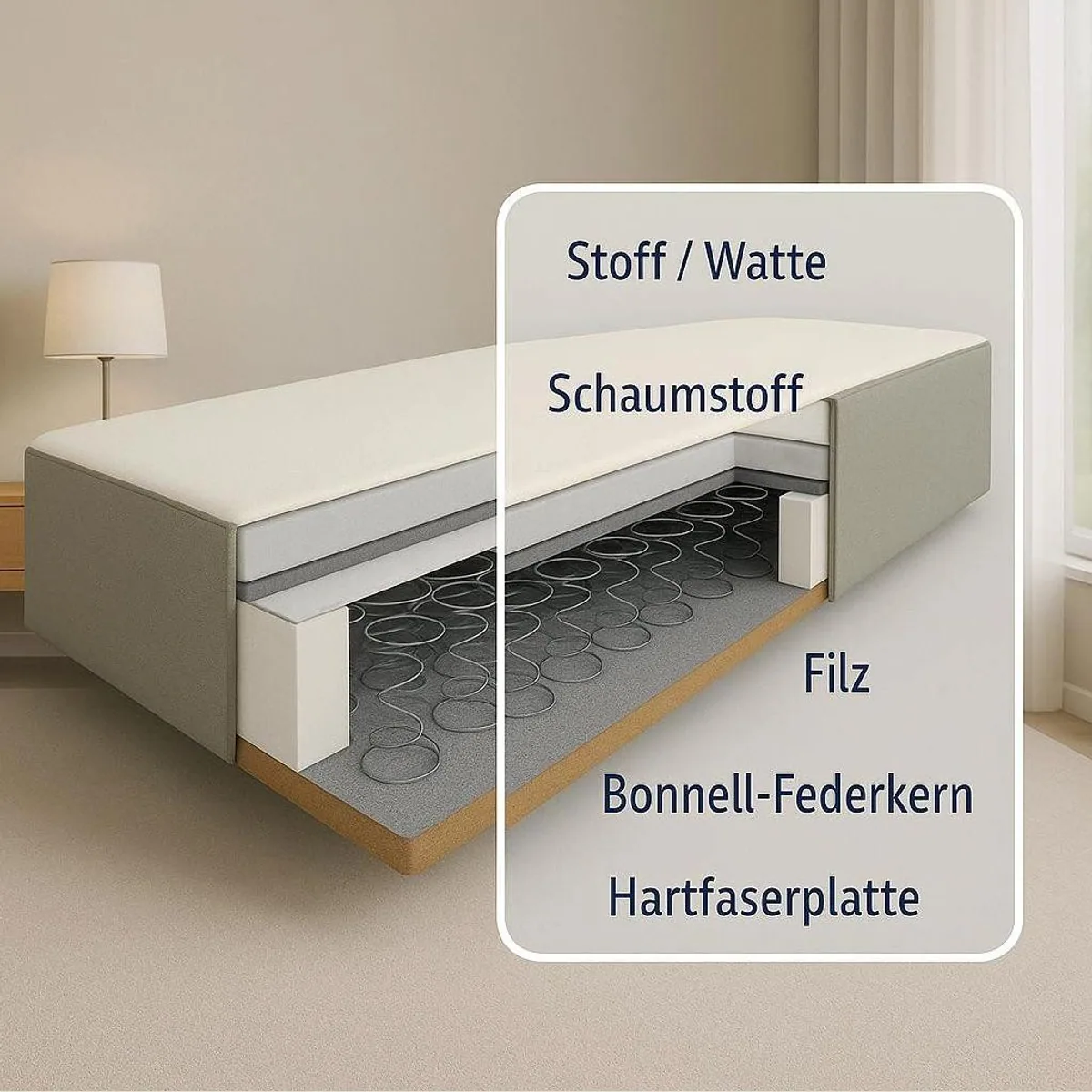 A&J MöbelLand Boxspringbett NASI, elegantes Design, Topper inklusive, Bettkasten 5