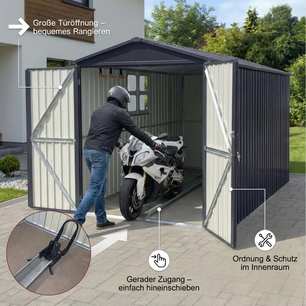 Albatros International Motorradgarage, wetterfest, stabil und abschließbar — ideal für Ihr Motorrad 5