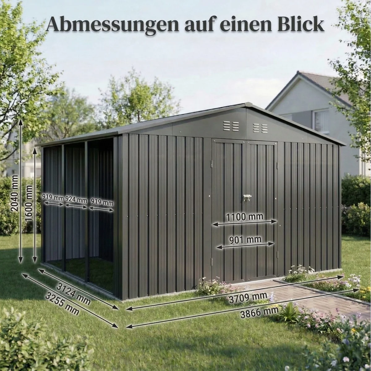 Albatros International Gerätehaus 4XL, abschließbar, wetterfest, mit Holzunterstand 4