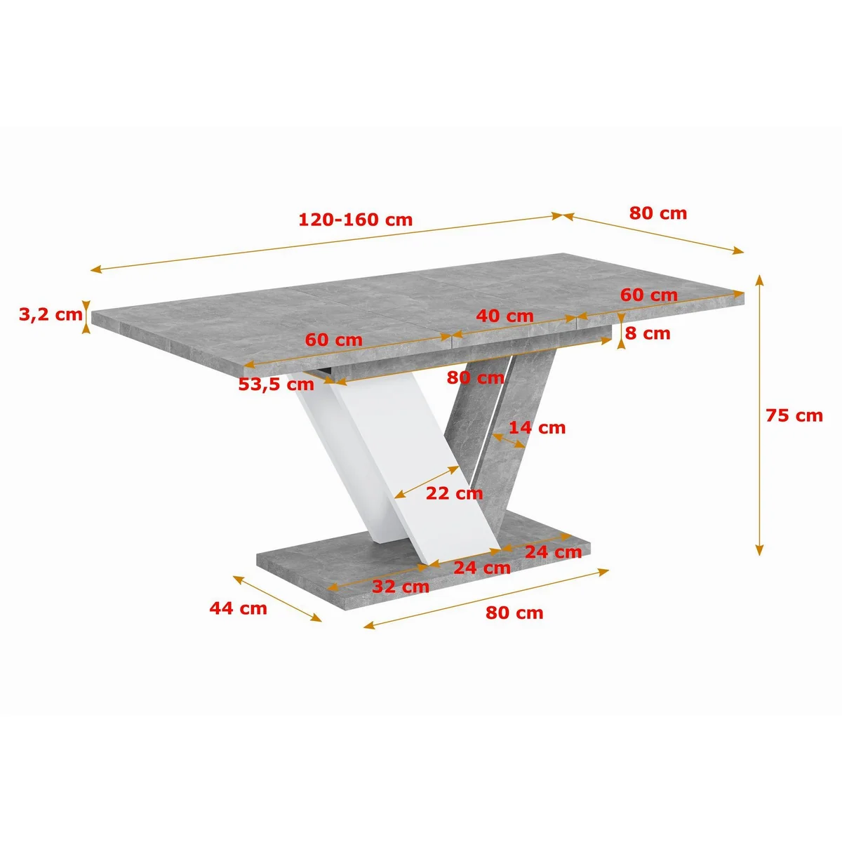 ALTDECOR Esstisch CLASI, ausziehbar, robustes Design, leicht zu reinigen — 120-160 x 80 x 75 cm 4