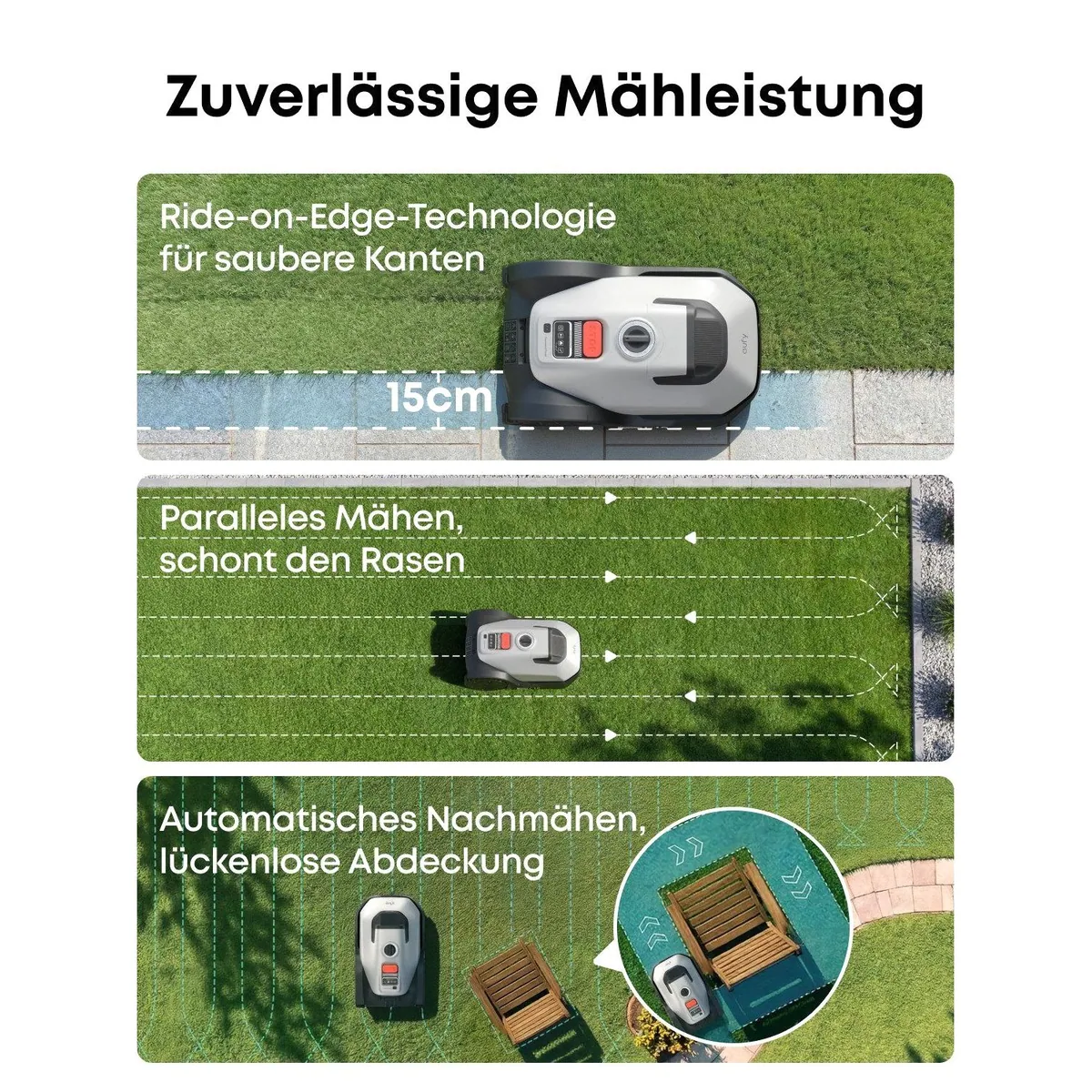 Anker eufy Rasenmähroboter C15, präzises Randmähen, intelligente Navigation, Auto-Kartierung 3