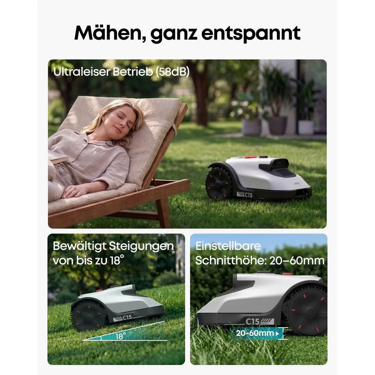 Anker eufy Rasenmähroboter C15, präzises Randmähen, intelligente Navigation, Auto-Kartierung 4