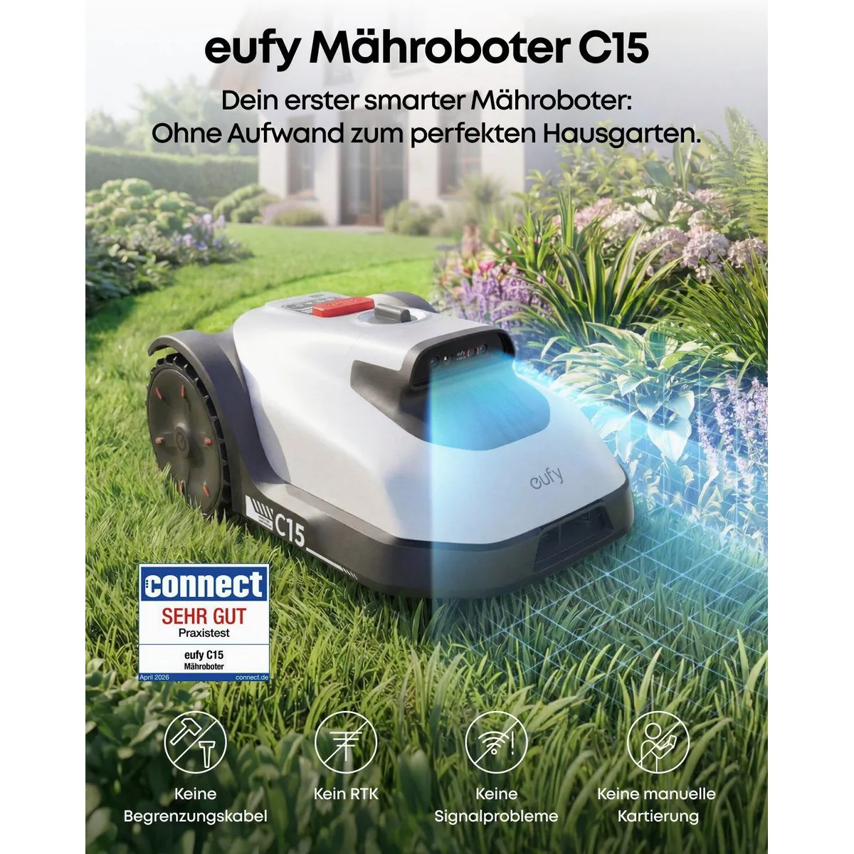 Anker eufy Rasenmähroboter C15, präzises Randmähen, intelligente Navigation, Auto-Kartierung 5