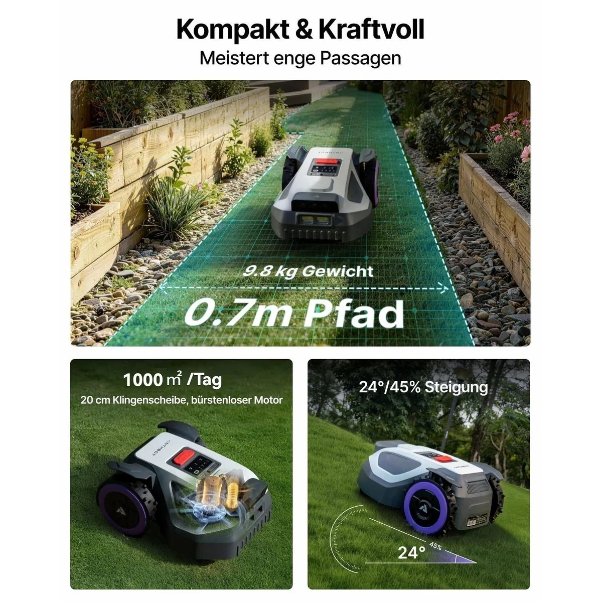 ANTHBOT M9 Mähroboter, kabellose Navigation, für bis zu 1200 m² 4