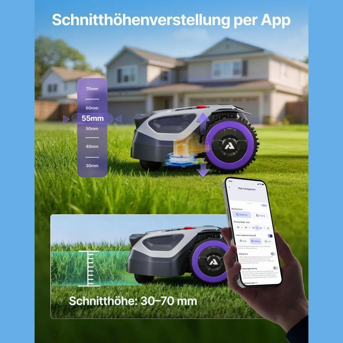 ANTHBOT M9 Mähroboter, präzise RTK-Navigation, KI-Hinderniserkennung, bis 1200 m² Rasenfläche 2