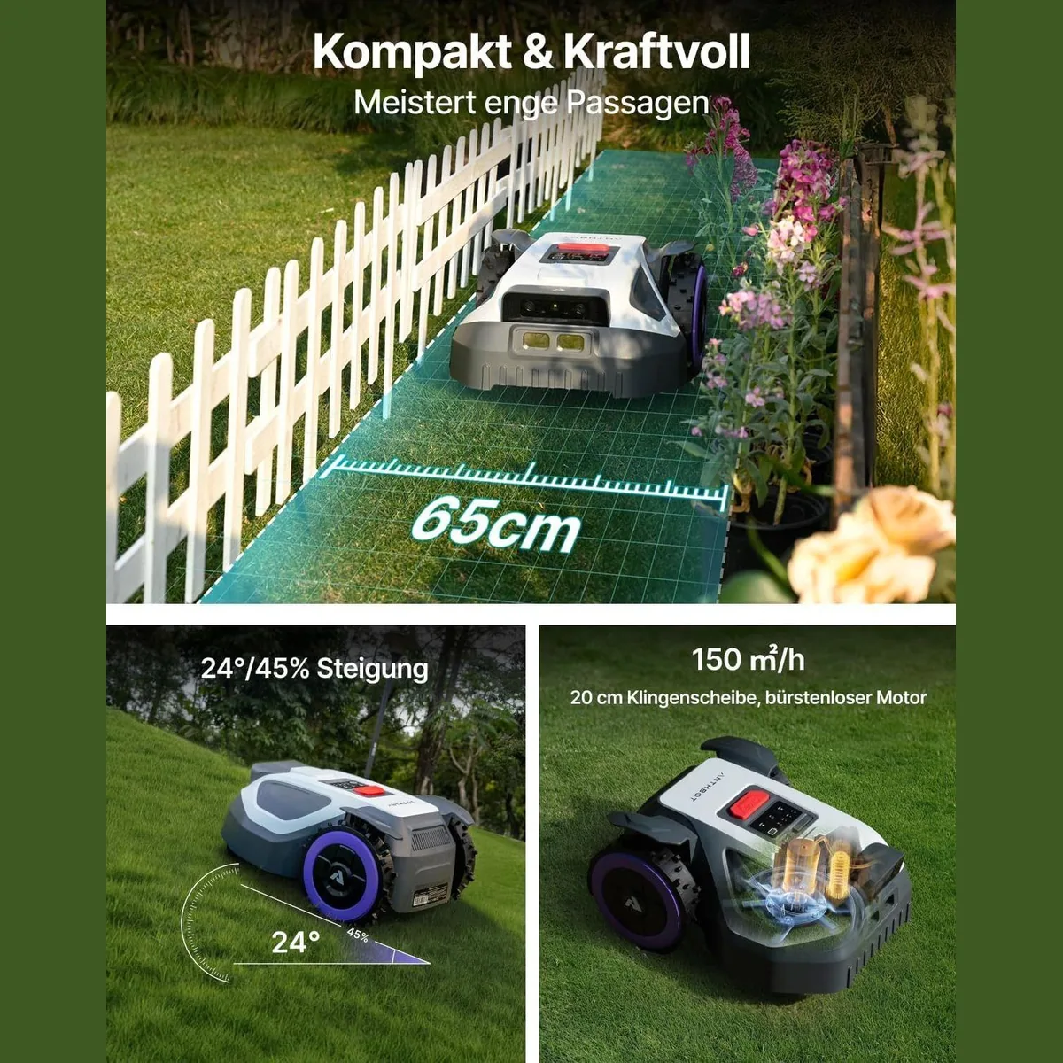 ANTHBOT M9 Mähroboter, präzise RTK-Navigation, KI-Hinderniserkennung, bis 1200 m² Rasenfläche 3