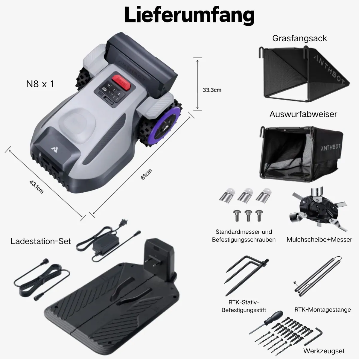 ANTHBOT N8 Mähroboter, 4-in-1 System, Auto-Entleerung, bis 1500 m² 4