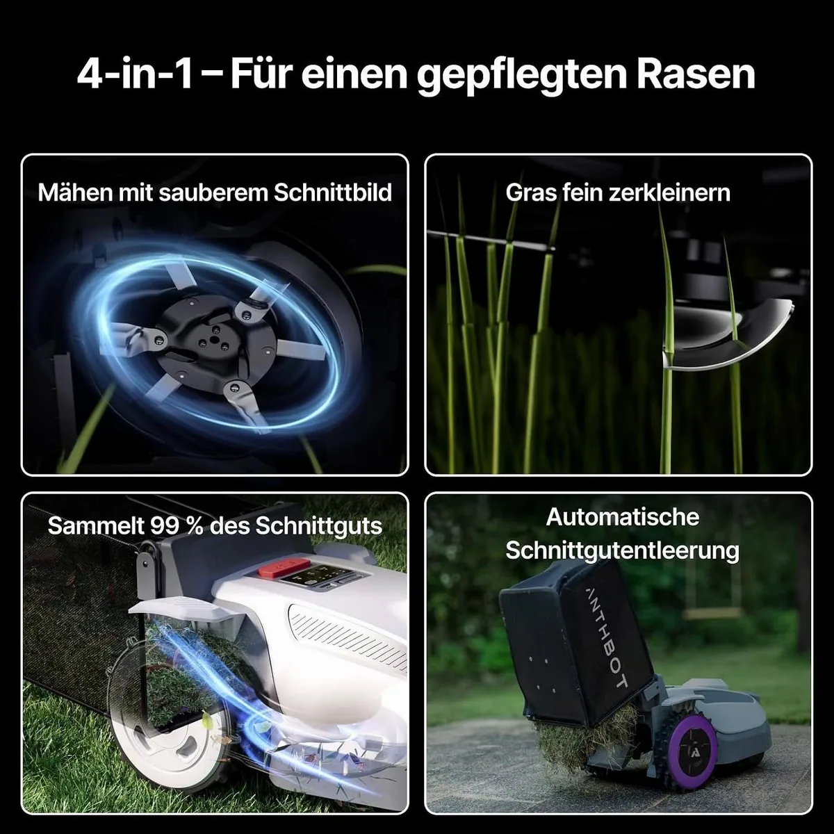 ANTHBOT N8 Mähroboter, 4-in-1 System, Auto-Entleerung, bis 1500 m² 5