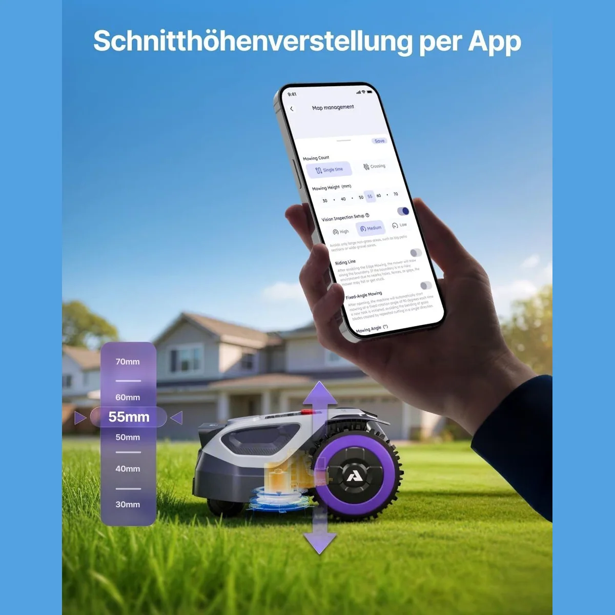 ANTHBOT M5 Mähroboter, kabellos, transparente Schutzgarage, App-Steuerung, IPX6 3