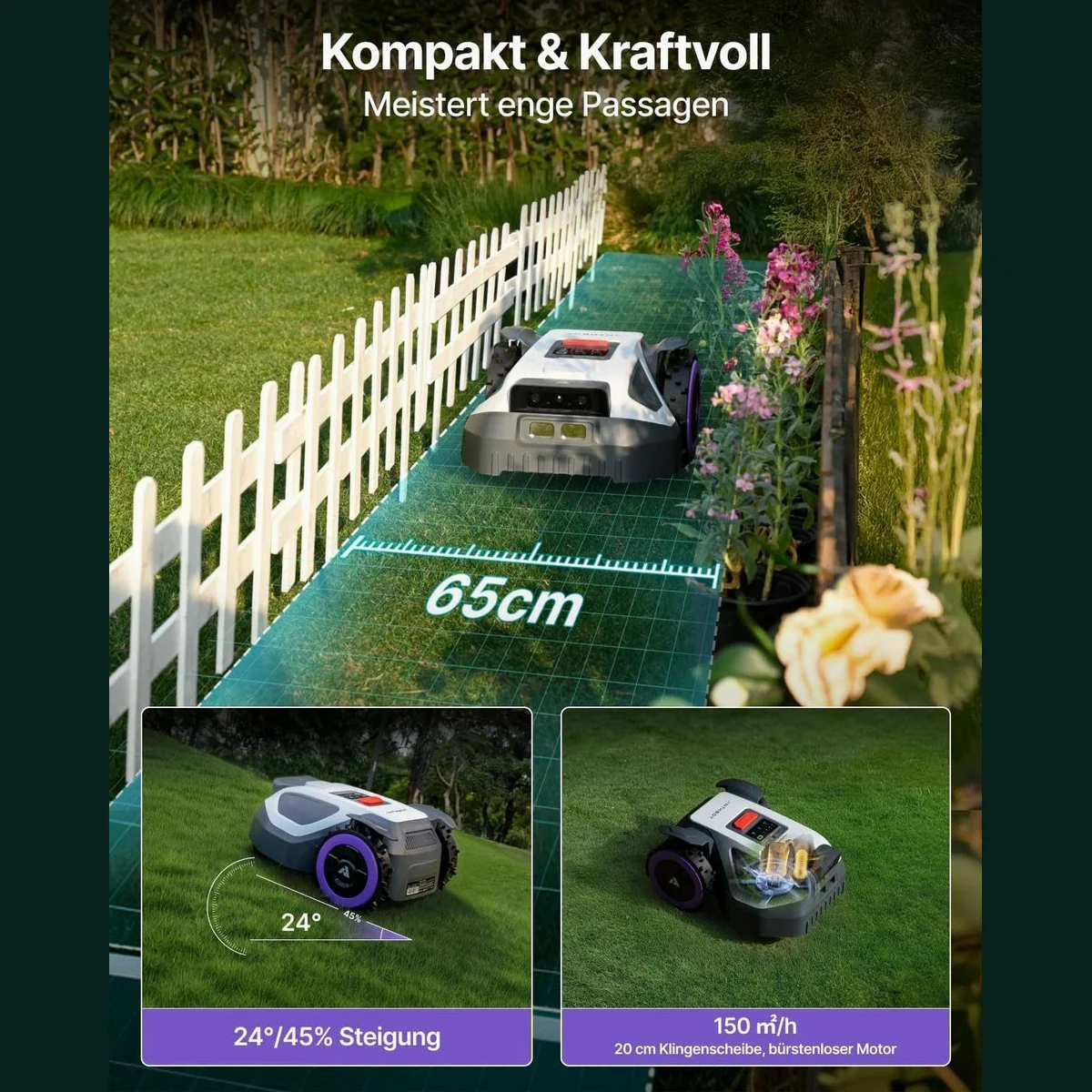 ANTHBOT M5 Mähroboter, kabellos, transparente Schutzgarage, App-Steuerung, IPX6 4
