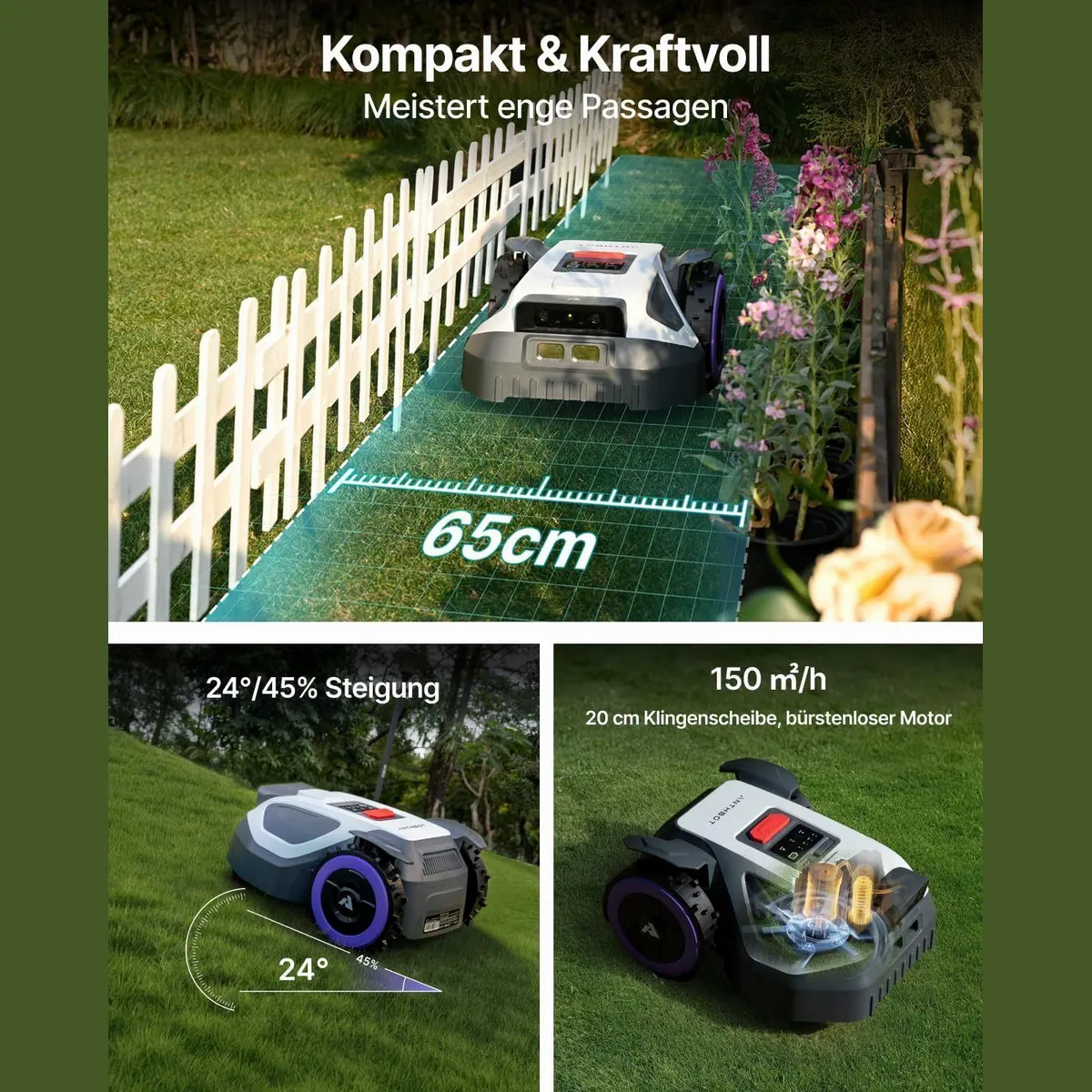 ANTHBOT M5 Rasenmähroboter, RTK-Navigation, KI-Hinderniserkennung — ideal für kompakte Gärten bis 700 m² 2