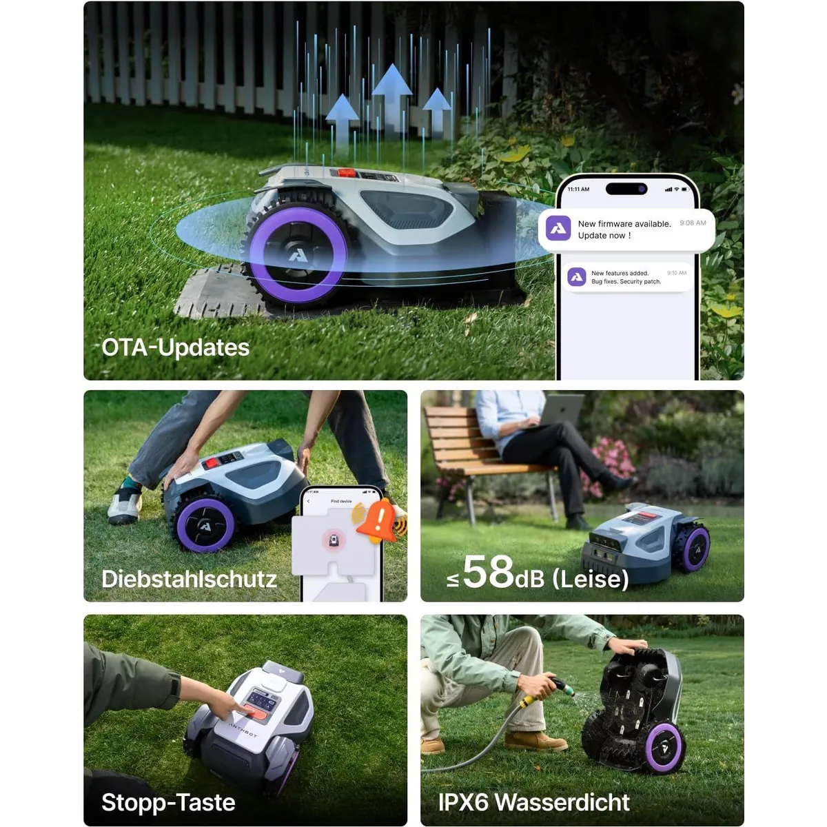 ANTHBOT M5 Rasenmähroboter, RTK-Navigation, KI-Hinderniserkennung — ideal für kompakte Gärten bis 700 m² 4