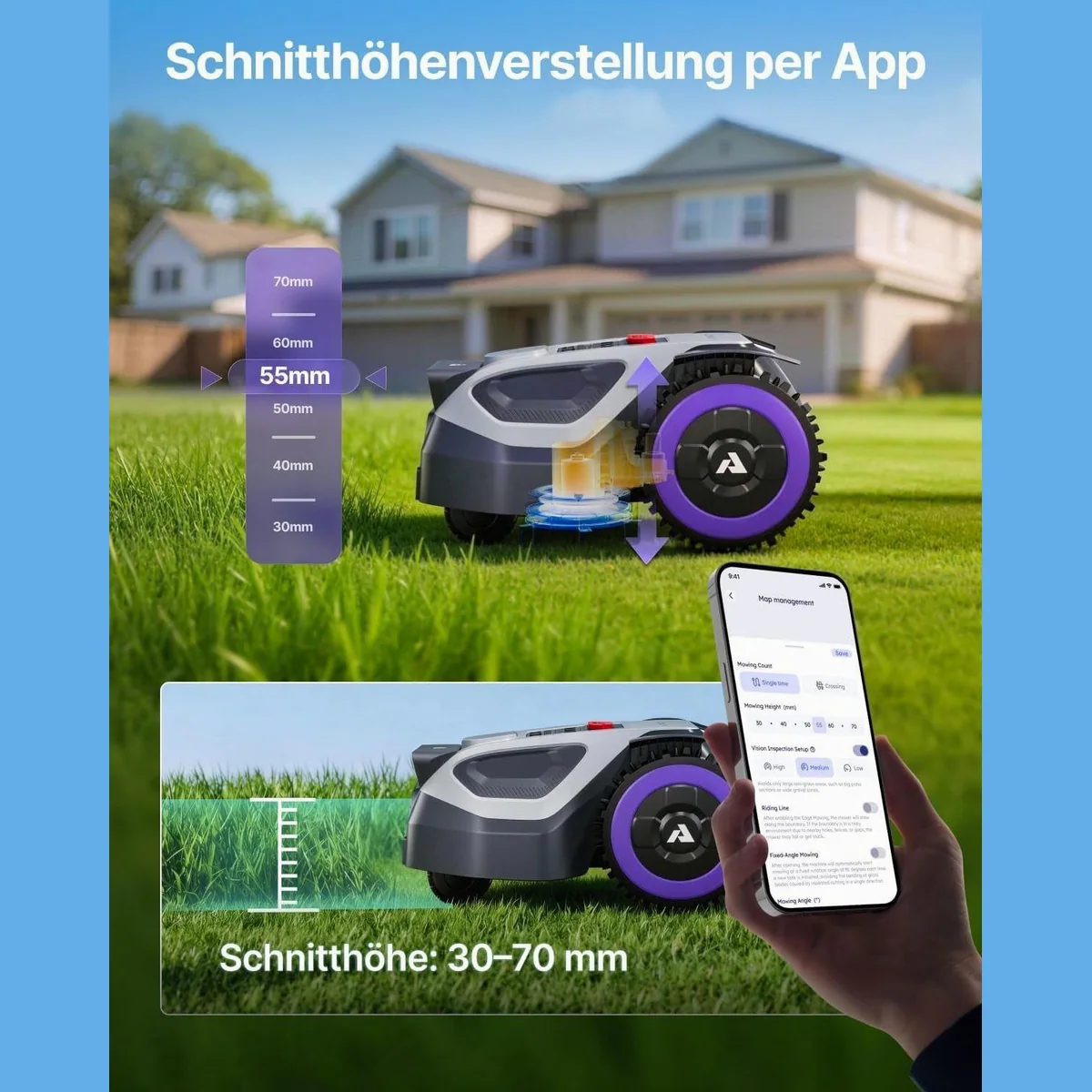 ANTHBOT M5 Rasenmähroboter, RTK-Navigation, KI-Hinderniserkennung — ideal für kompakte Gärten bis 700 m² 5