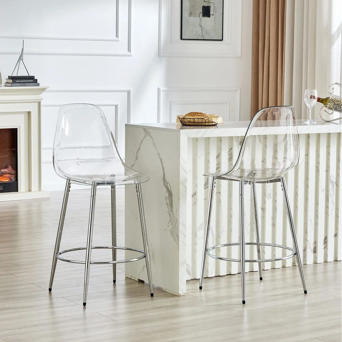 ANYSUN Barhocker 2er-Set, transparentes Design, ergonomische Rückenlehne, pflegeleicht