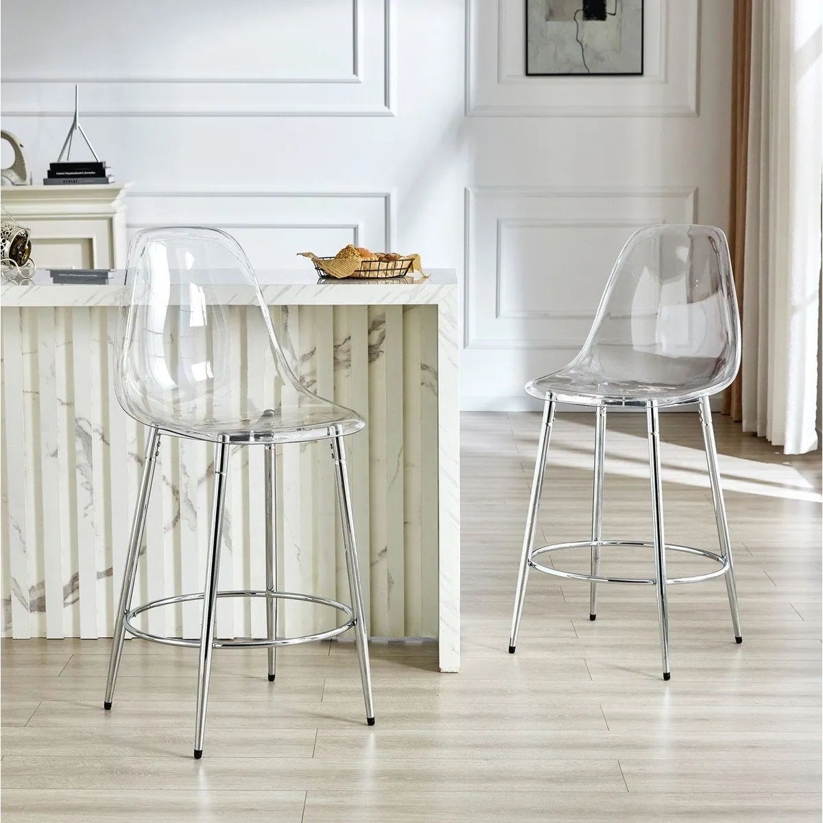 ANYSUN Barhocker 2er-Set, transparentes Design, ergonomische Rückenlehne, pflegeleicht 2