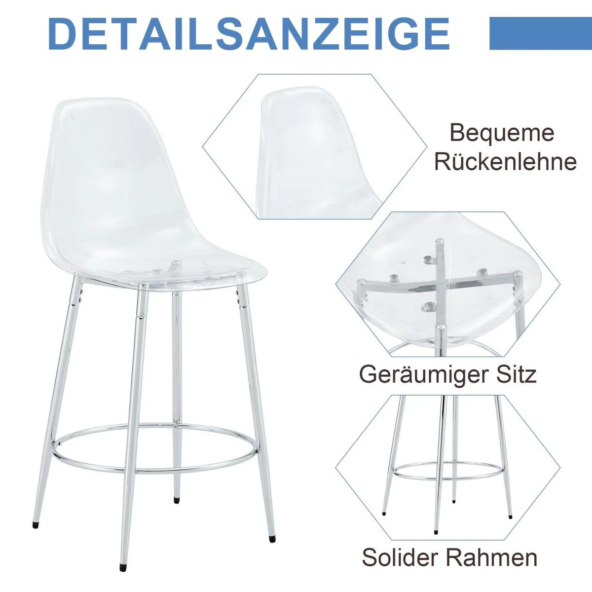 ANYSUN Barhocker 2er-Set, transparentes Design, ergonomische Rückenlehne, pflegeleicht 4