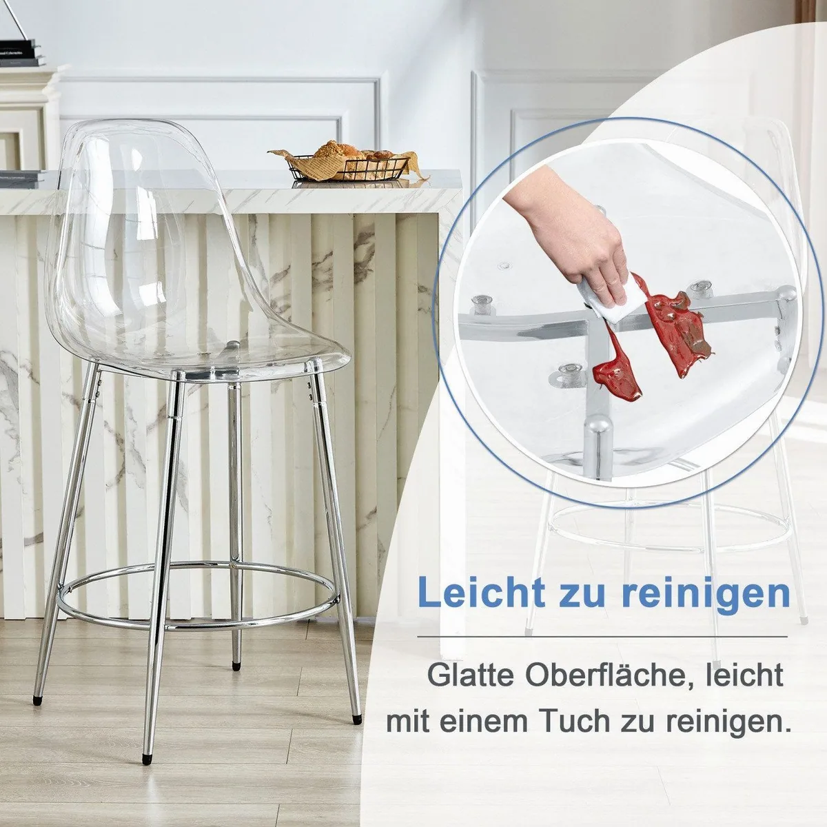 ANYSUN Barhocker 2er-Set, transparentes Design, ergonomische Rückenlehne, pflegeleicht 5