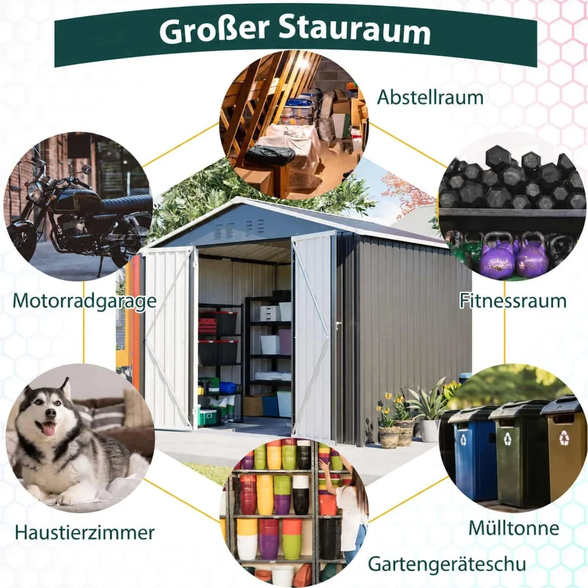 ANYSUN Gartenhaus Metall Gerätehaus, wind- und feuchtigkeitsfest, abschließbar 4