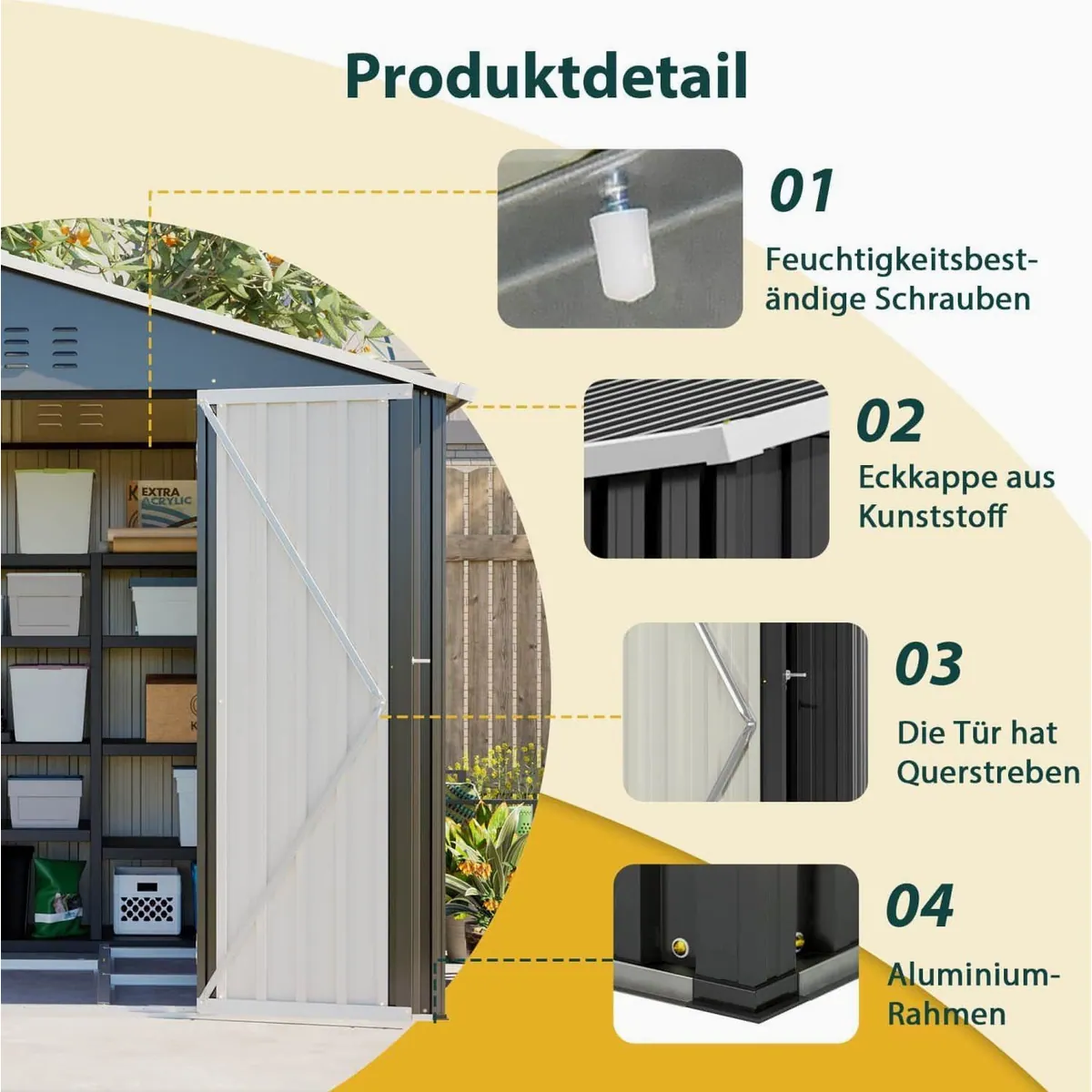ANYSUN Gartenhaus Metall Gerätehaus, wind- und feuchtigkeitsfest, abschließbar 5