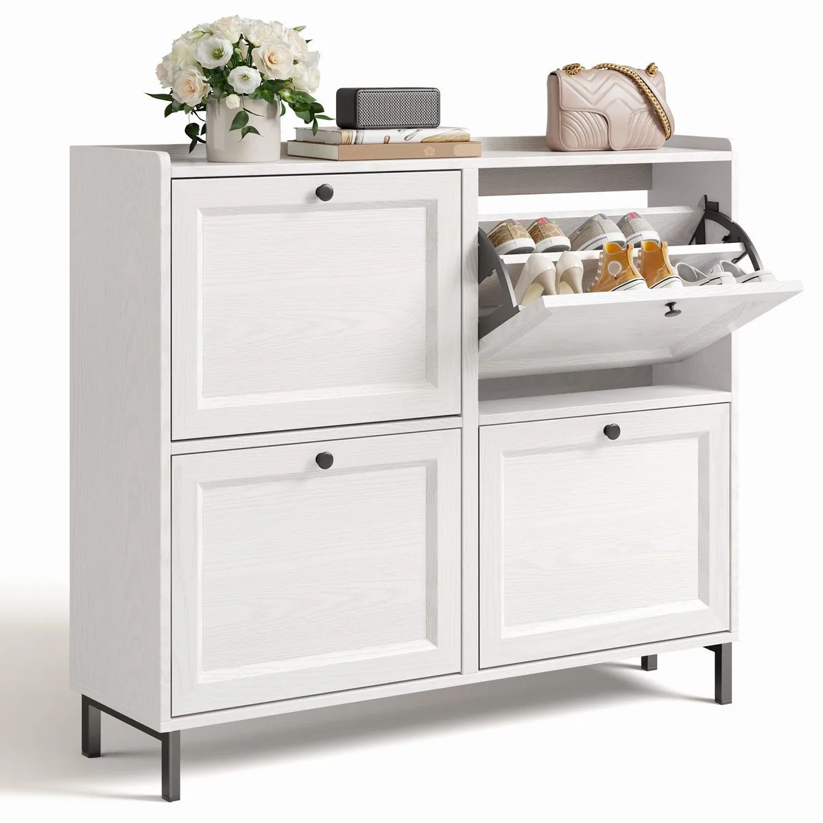 Bealife Schuhschrank mit 4 Klappen, platzsparend und modern