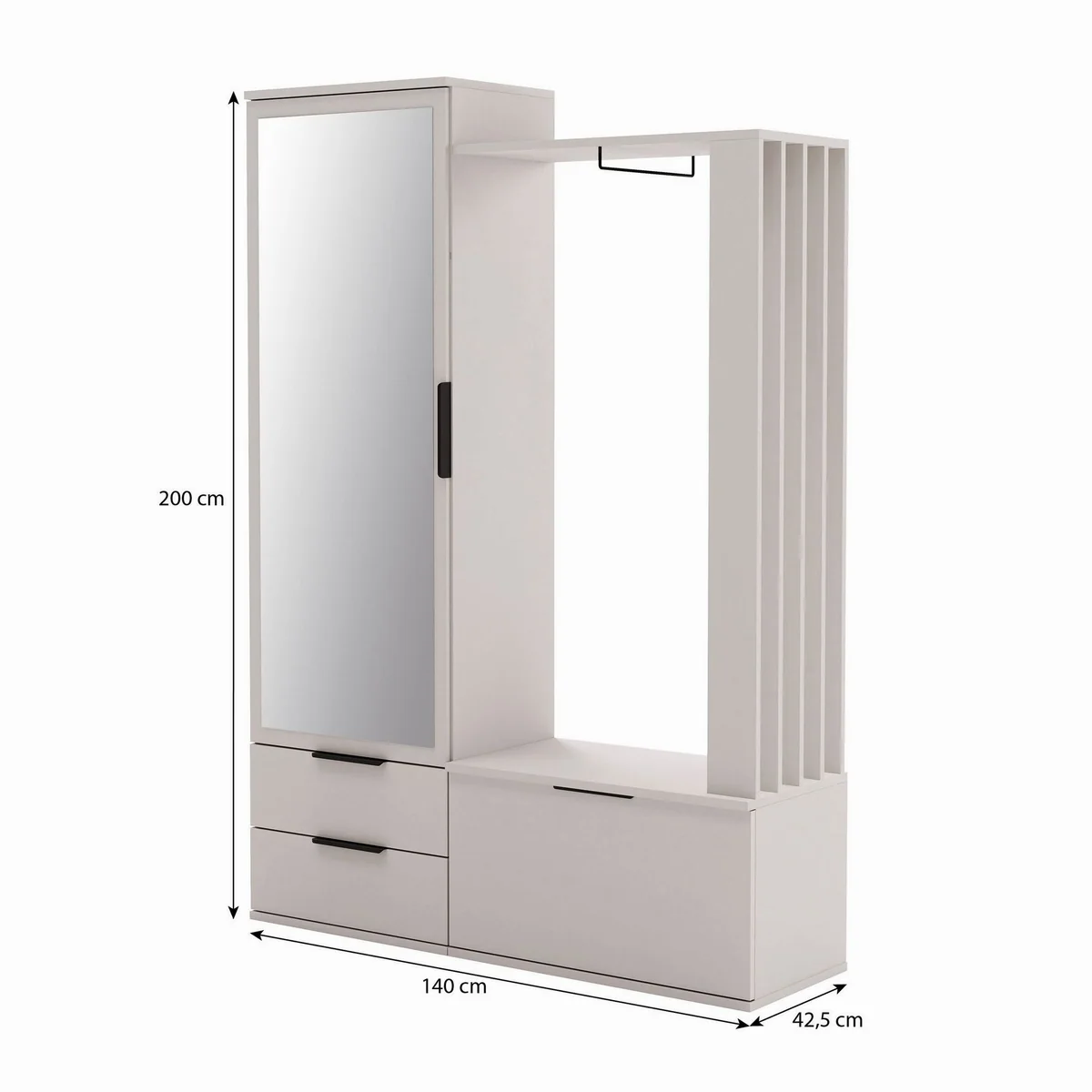 Beautysofa Garderobenschrank LORENZO, modern mit Spiegel – 2 Schubladen & Schuhfach 3