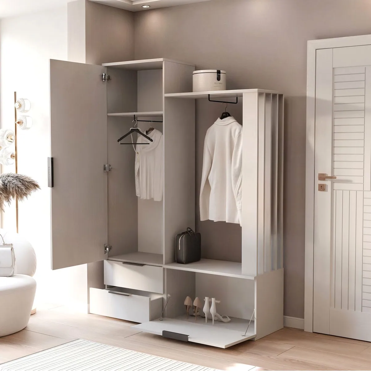 Beautysofa Garderobenschrank LORENZO, modern mit Spiegel – 2 Schubladen & Schuhfach 4