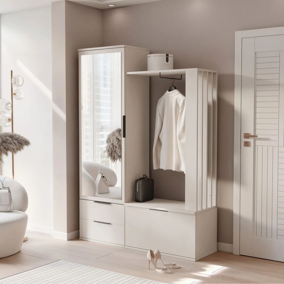 Beautysofa Garderobenschrank LORENZO, modern mit Spiegel – 2 Schubladen & Schuhfach 5