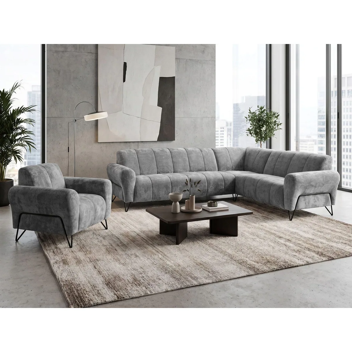 Beautysofa VOLARE Ecksofa & Sessel Set, modernes Design, hohe Metallbeine, vielseitige Farben