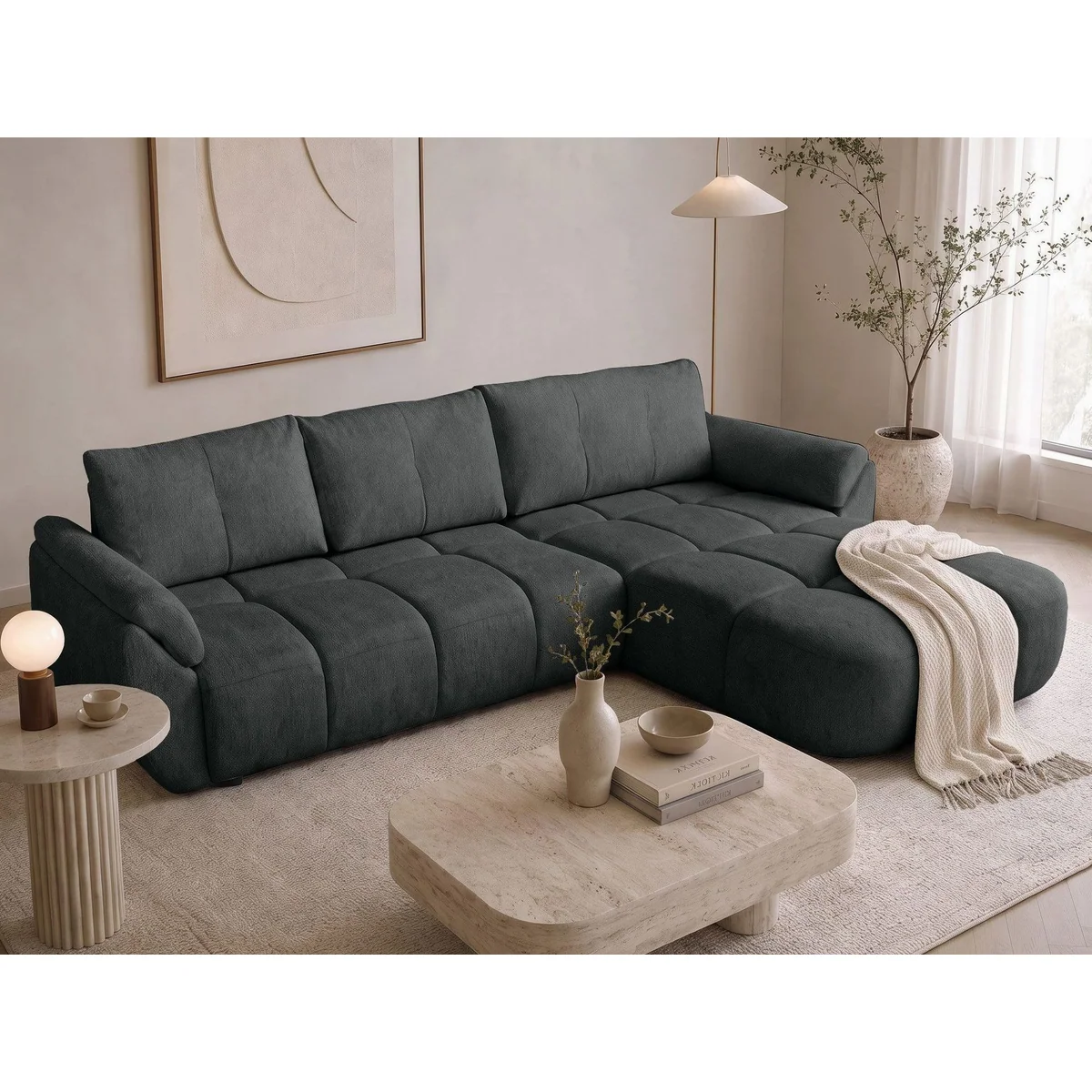 Beautysofa MASSIMO Ecksofa, L-Form mit Ottomane, Schlaffunktion & Bettkasten